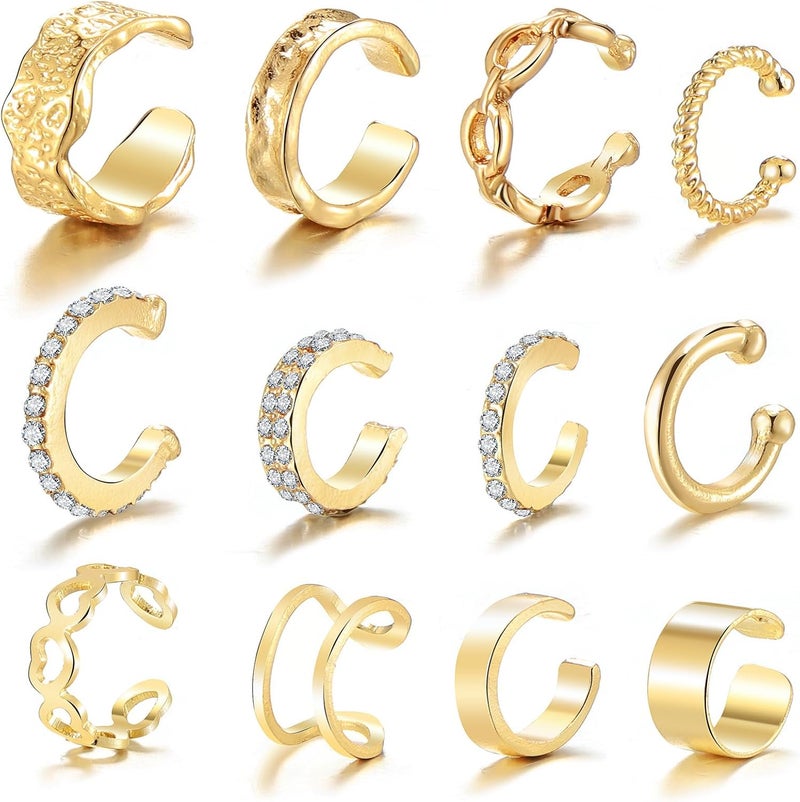 IFKM 12pcs Ear Cuffs For Women Non Piercing 14k Gold Silver Ear Cuffs Earrings Non Pierced Clip On Cartilage Earring Fake Earrings - Image 1